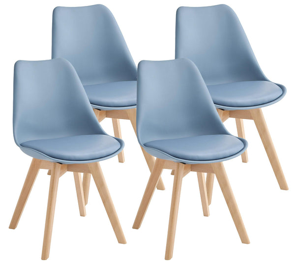 online Set 4 Sedie 52x48,5x82 cm in Similpelle e Legno di Faggio Tommy Blu