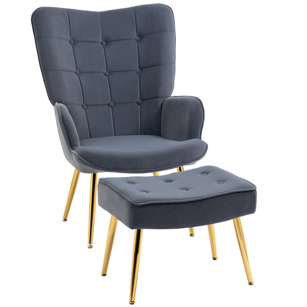 prezzo Poltrona con Pouf Poggiapiedi 71x77x99 cm in Tessuto Effetto Velluto Grigio