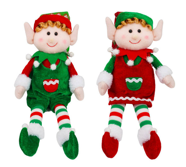 acquista Pupazzo Elfo Natalizio H30 cm Seduto in Tessuto Verde o Rosso