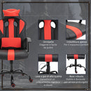 Sedia da Gaming Ergonomica in Similpelle Altezza Regolabile con Cuscino Nera e Rossa 