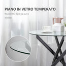 Tavolino da Salotto Ø80x75 cm con Piano in Vetro Gambe in Metallo Nero