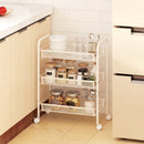 Carrello da Cucina a 3 Livelli 41,5x26,5x63 cm con Cesti Removibili e 4 Ruote in Acciaio e Plastica PP Bianco      