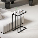 Tavolino da Salotto a Forma di C 46x25x63,5 cm in Vetro e Acciaio Nero  