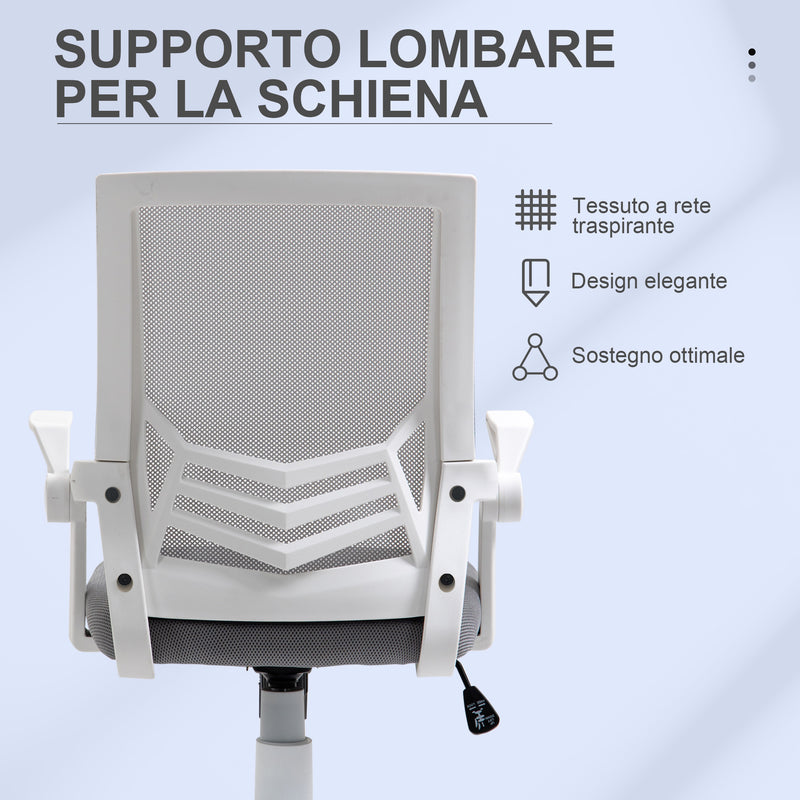 Sedia da Ufficio Ergonomica con Supporto Lombare 62,5x55x94-104 cm in Tessuto a Rete Grigio 