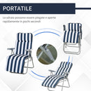 Set 2 Sedie a Sdraio da Giardino Reclinabili con Imbottitura a Righe e Braccioli bianco e blu 