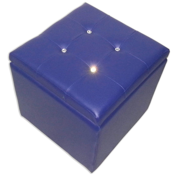 acquista Cubo Pouf Contenitore in Similpelle e Cristalli Renier Blu