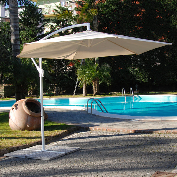 online Ombrellone Decentrato Esagonale Bianco 300X230 cm in Alluminio da Giardino Arredo