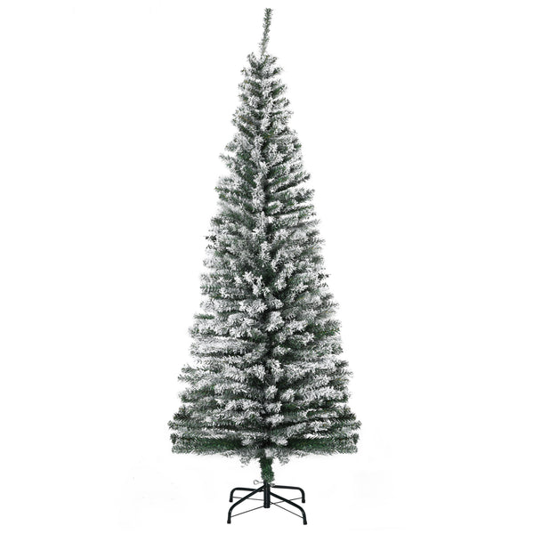 Albero di Natale Innevato Slim 180 cm 492 Rami Effetto Neve in PP e Acciaio Inox Verde online