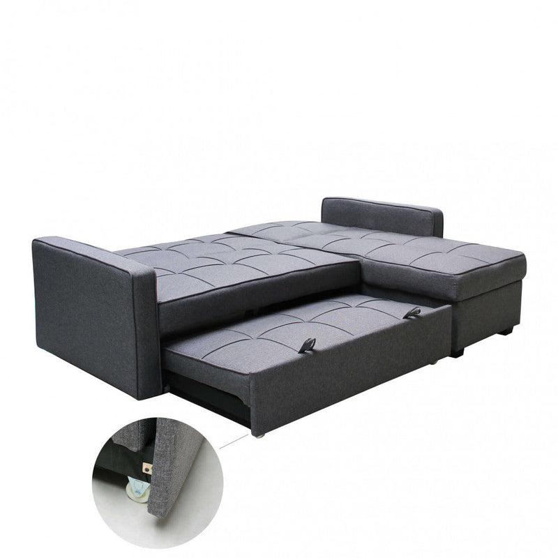 Divano Letto Cedric 208x87/145x88 cm  in Tessuto Grigio scuro
