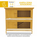 Conigliera Gabbia a 2 Livelli 97x44x91 cm con Rampa 2 Vassoi Estraibili 4 Porte in Legno di Abete e Bitume Giallo      