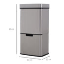 Pattumiera ad Apertura Automatica 42x30x81 cm 72lt 3 Scomparti in Acciaio e ABS