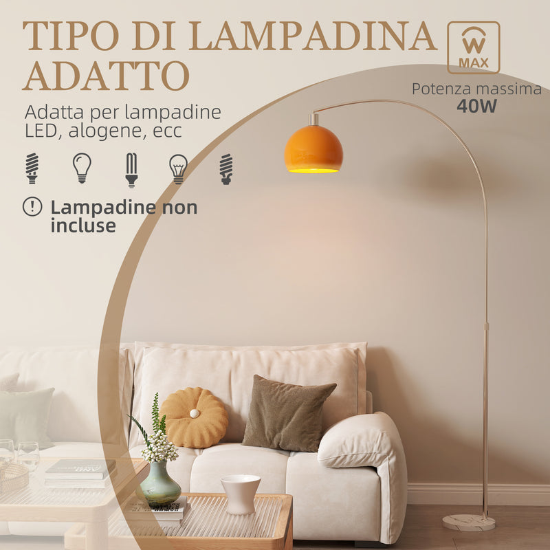 Lampada da Terra ad Arco 26x90x180 cm con Interruttore a Pedale e Base in Marmo Bianco e Arancione  