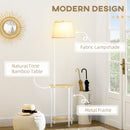 Lampada da Terra Ø37x162 cm con Tavolino a 2 Livelli in Acciaio e Bambù Bianco