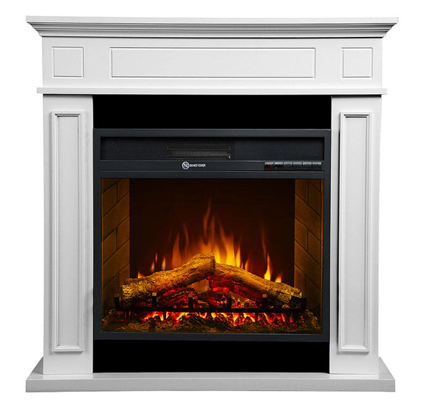 Camino Elettrico da Pavimento Effetto Fiamma 89,5x90,5x28 cm 900W/1800W in Legno Bianco acquista
