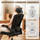 Sedia da Ufficio Ergonomica 64x65x114-129 cm in Rete con Supporto Lombare Poggiatesta e Altezza Regolabile Dondolo Nera      