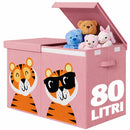 Box Contenitore per Giocattoli 62,5x31,5x40 cm Pieghevole Doppio Scomparto 80L Design Animali in Tessuto Oxford Rosa      