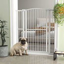 Cancellino per Cani Regolabile con 2 Estensioni 77-105x120 cm in Acciaio e Doppio Blocco Bianco