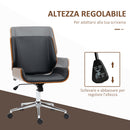 Sedia da Ufficio Design Vintage Imbottita in Finta Pelle Struttura in Legno di Pioppo Nero e Marrone Scuro  