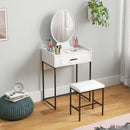 Mobile Toeletta con Specchio con Cassetto e Sgabello Imbottito in MDF Bianco   