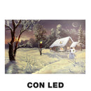Quadro con led legno casa innevata multicolor rettangolare cm 60x40xh1,8