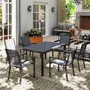 Set da Giardino con Tavolo Rettangolare e 6 Sedie Impilabili Traspiranti in Acciaio Grigio      