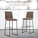Set 2 Sgabelli da Bar con Poggiapiedi 44x50x109 cm in Pelle PU Marrone Scuro 