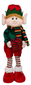 Pupazzo Elfo Natalizio H45 cm con Pacchetto Regalo in Tessuto Rosso