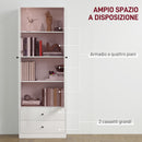 Credenza Cucina 59x30x164 cm Ante in Vetro e 2 Cassetti Bianco  