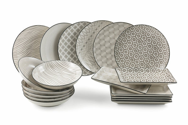 Servizio Piatti 18 Pezzi in Gres Villa d'Este Home Tivoli Confusion Bianco e Grigio prezzo