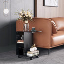 Tavolino da Salotto a C 45x35x58 cm con 2 Ripiani e 4 Ruote Girevoli Nero