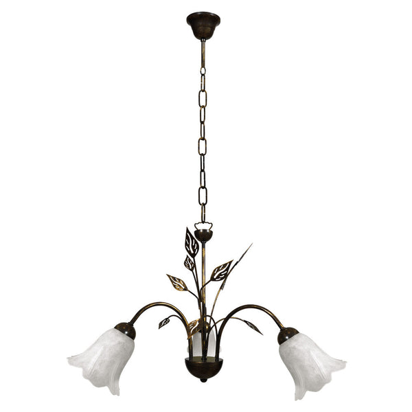 Lampadario 3xE14 Montatura Marrone Oro Vetro Spugnato Bianco E-Energy Teresa sconto