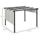 Gazebo Pergola con 3 Tettucci Regolabili 300x350 cm in Acciaio e Poliestere Grigio Chiaro      