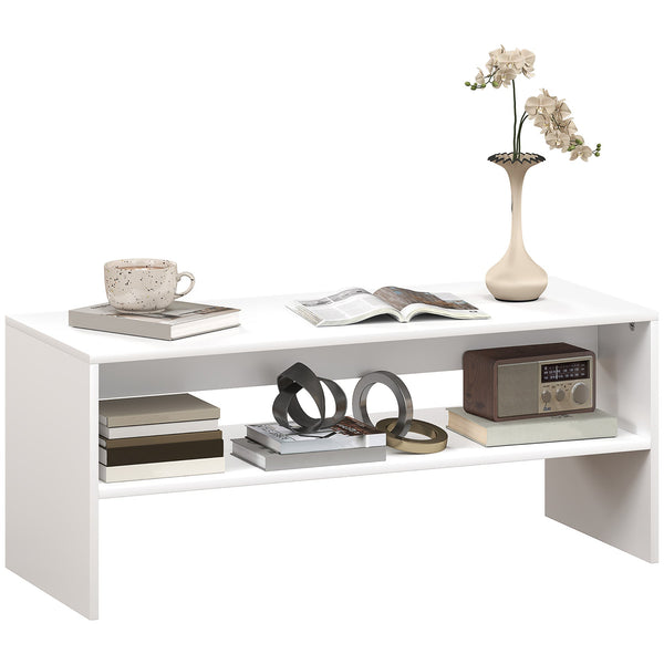 Tavolino da Caffè Moderno 100x40x41,5 cm a 2 Livelli con Vani a Giorno in Legno Bianco sconto