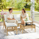 Set 3 Pezzi da Giardino con Divanetto Chaise Longue e Tavolino da Caffè in Acciaio e Rattan PE Crema      