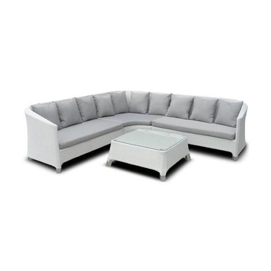 sconto Set Salotto da Giardino in PVC Rattan Divano 6 Posti e Tavolino Taddei Naos Bianco