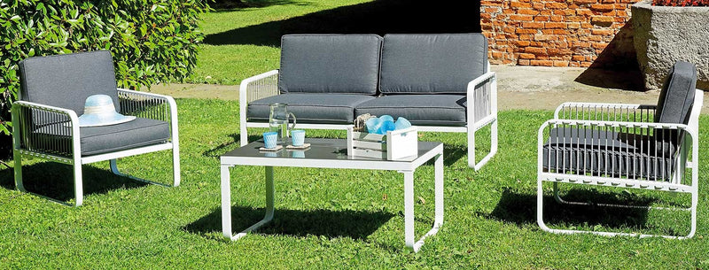 Set da Giardino in Alluminio e Corda Vorghini San Fruttuoso Bianco e Grigio