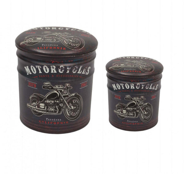 prezzo Set 2 Pouf Contenitore Tondo in MDF Moto Nero