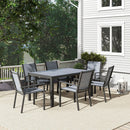 Set da Giardino con 6 Sedie Impilabili e Tavolo da Pranzo Rettangolare Grigio Chiaro      