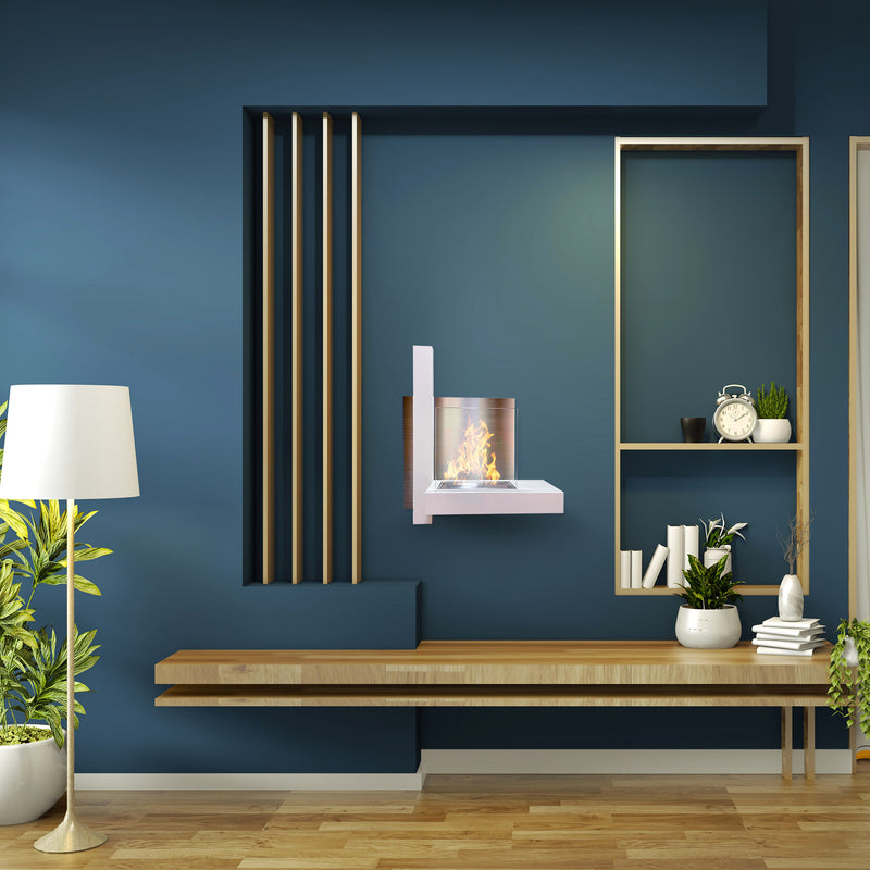 Camino a Bioetanolo da Parete 65x23x75 cm Vienna Bianco Lucido