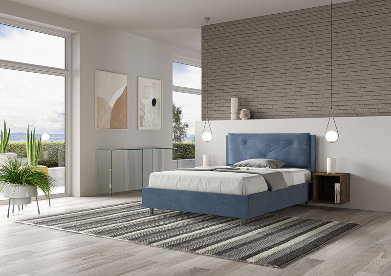 Letto Matrimoniale Francese Imbottito in Microfibra Appia Large Blu Varie Misure