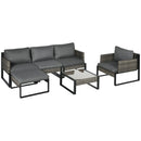 Set Salotto da Giardino Divano Angolare Poltrona e Tavolino in Rattan PE Grigio