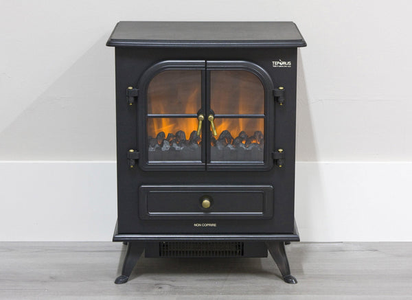 Camino Elettrico da Pavimento Effetto Fiamma 1800W Bauer Nero sconto