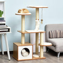 Albero Tiragraffi per Gatti con Cuccia 83x75x120 cm in Corda e Sisal  Giallo e Bianco