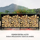Portalegna per Camino da Interno ed Esterno con Telo Porta Legna e Copertura 240x36x99 cm in Metallo Nero