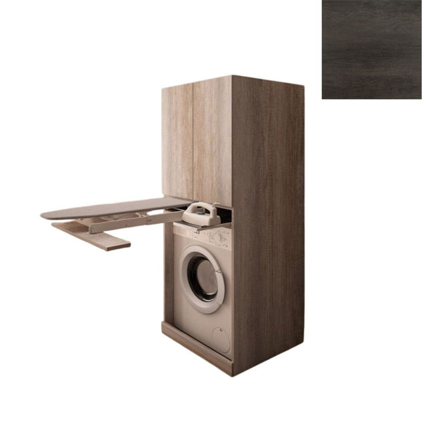 Mobile Lavanderia a Colonna per Lavatrice con Asse da Stiro e Ante Superiori 70x70x174A cm in Nobilitato Unika Olmo Scuro
