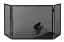 Parascintille per Camino a 3 Ante Design Ciclista 20+60+20x50 cm in Ferro Verniciato Grigio Martellato