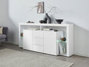 Credenza con 2 Ante 3 Cassetti e Ripiani in Vetro a Giorno 180x40x80 cm Essential 2A 3C Bianco Lucido  