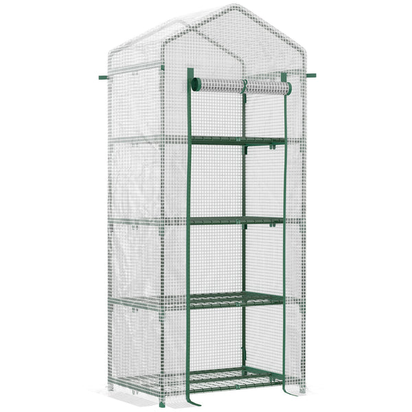 prezzo Serra per Piante Verticale 4 Ripiani 70x50x160 cm in Acciaio e PE Bianco