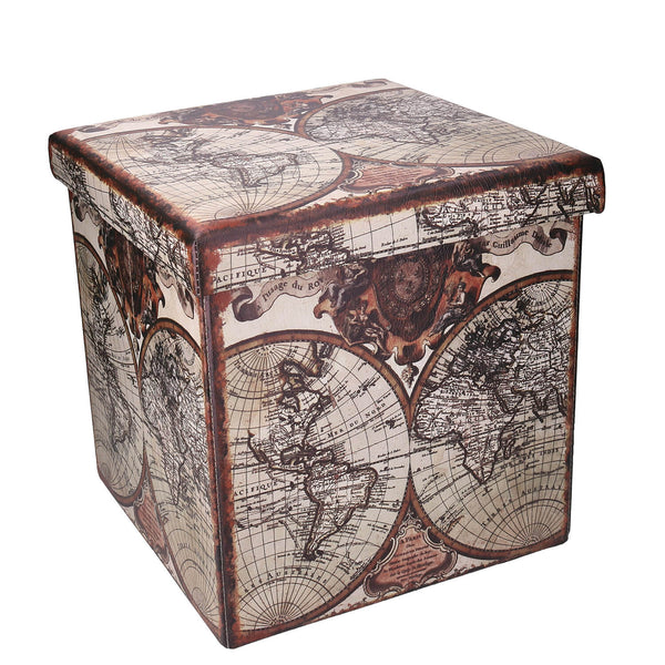 acquista Pouff in Similpelle pieghevole mappamondo quadro cm 38x38xh38