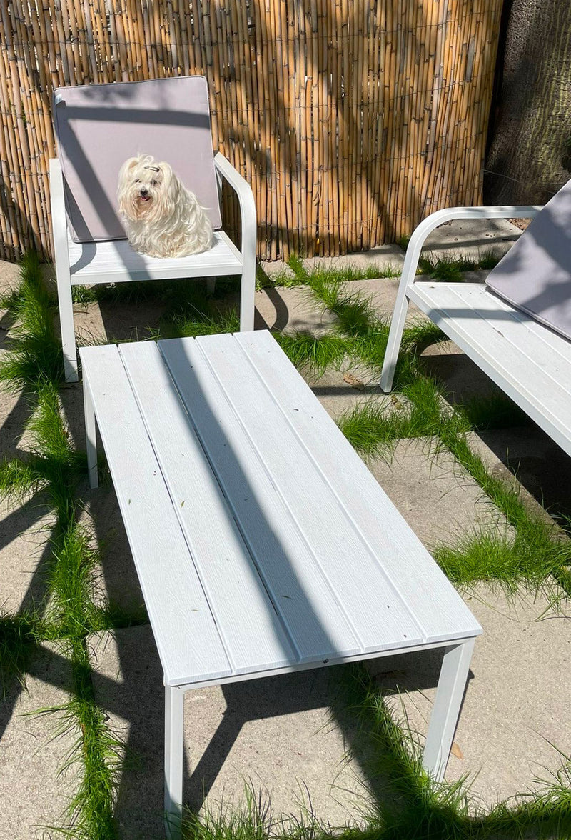 Set Salotto da Giardino Divano 2 Poltrone e Tavolino in Acciaio Bianco